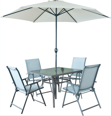 Güneş Şemsiyeli Full Çelik Dış Mekan Yemek Masası Ve Sandalye Takımı