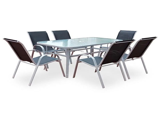 7 Parça Modern Metal Çelik Açık Veranda Yemek Masaları Sandalyeler Bahçe Mobilya Seti